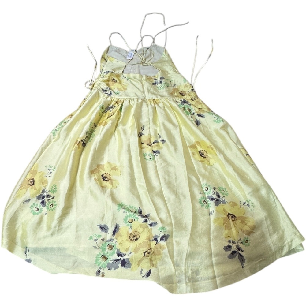 Rebecca Taylor Floral Print Silk Blend Maxi Dress Yellow Ruched Sleeveless Sz 14
